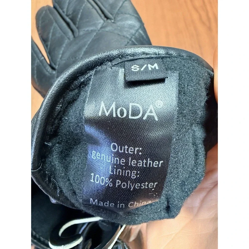 MoDA & Mango Women Black Leather Gloves 2 Pair Lot S S/M NWT Quilted Bow Luxury